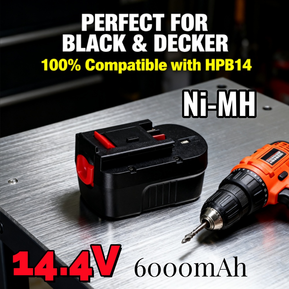 Black+Decker Tool Cordless - Baterai Ni-MH 14.4V 6000mAh yang ditingkatkan